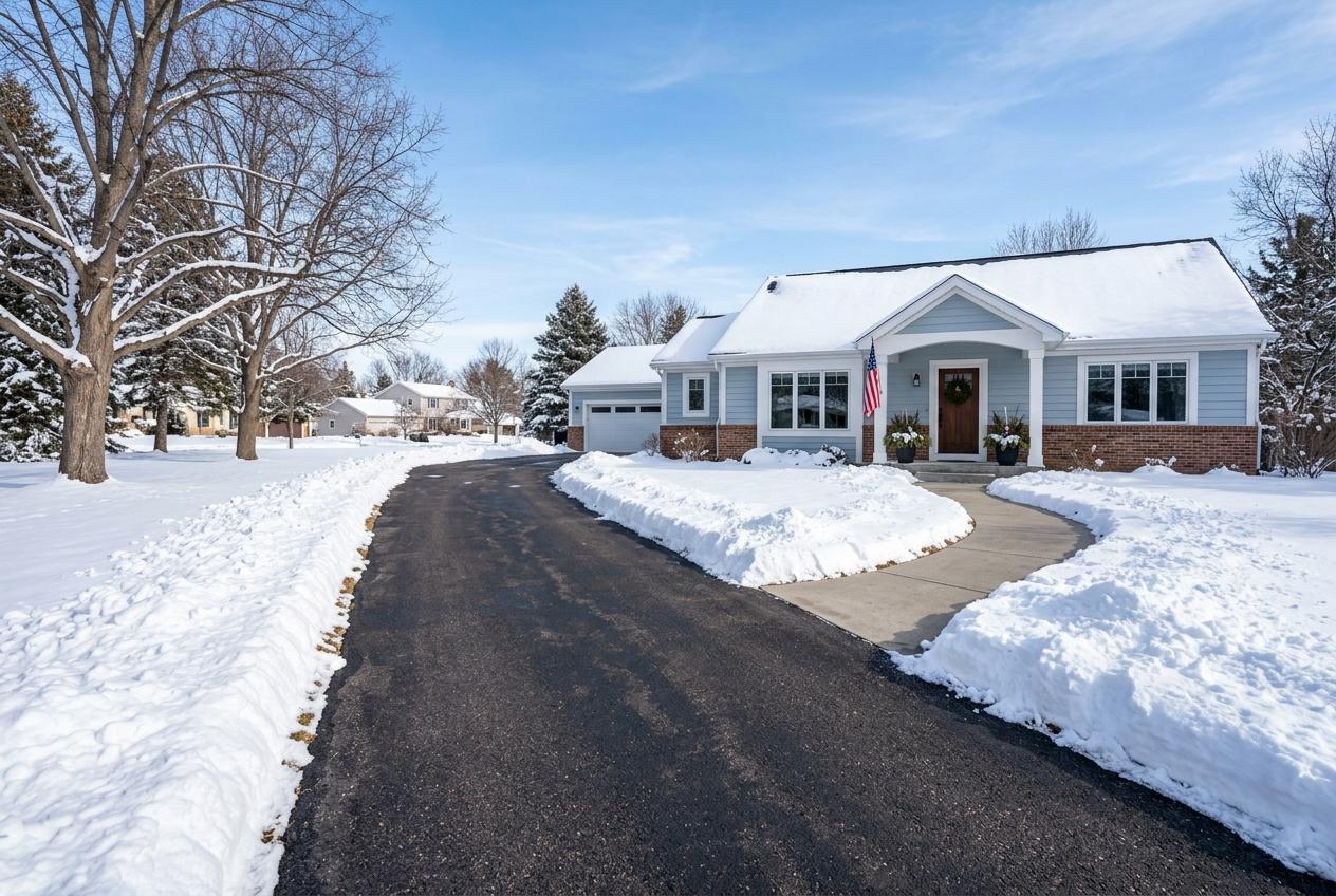 Cleared residential driveway and walkway after snow removal